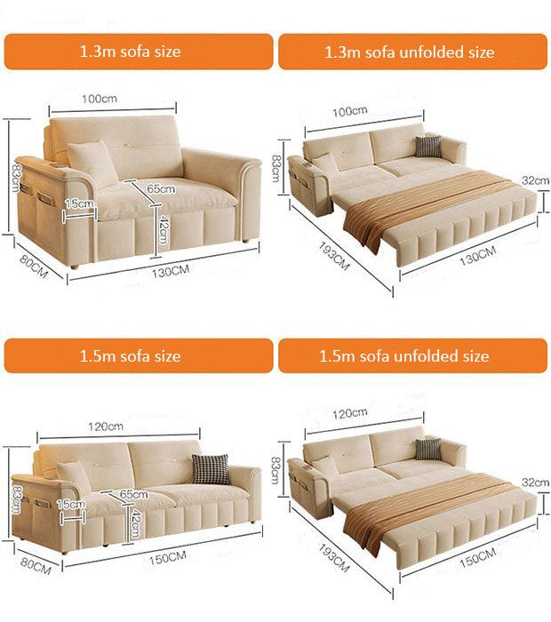 Sofa Bed, Pull-out Sofa Come Bed with Storage Box Side Pockets USB Port.