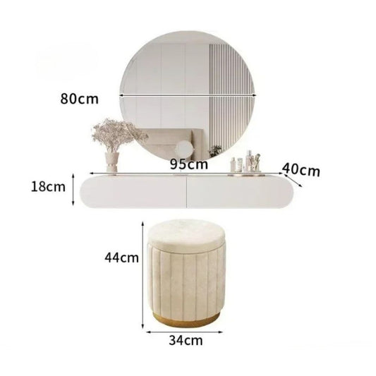 Minimalist Floating Dressing Table with Mirror and Stool.