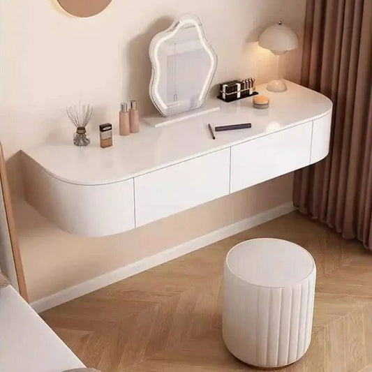 Modern-Style Wall Mounted Vanity Table with Cloud Mirror.