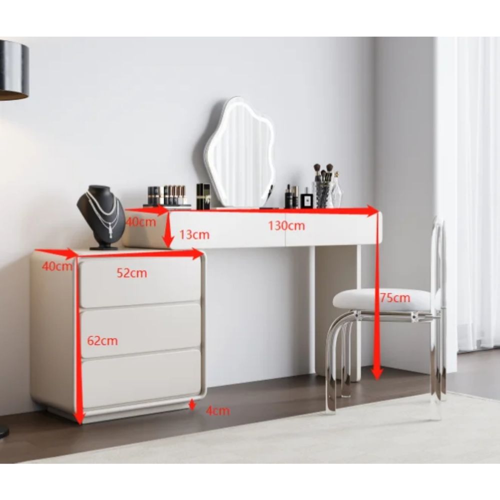 Sleek White Dressing Table with Mirror & Stool.