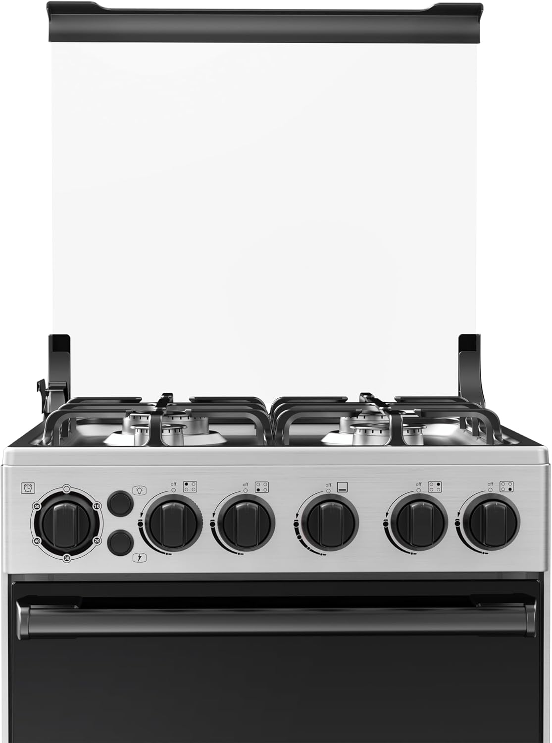 Midea 50x55Cm Freestanding Cooker, Full Gas Cooking Range With 4 Burners, Stainless Steel, Automatic Ignition & Full Safety, Cast Iron Pan Support, Mechanical Timer, Heat Resistant Knobs