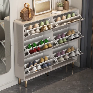 Modern Shoe Cabinet Organizer, Durable Wooden Shoe Rack, Double Tier.