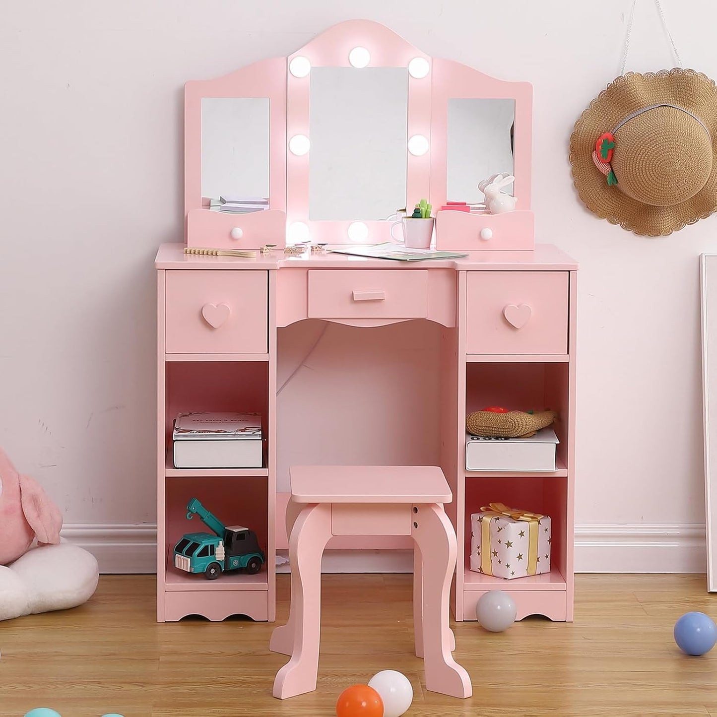 Kids Vanity Set With Mirror and Bench.