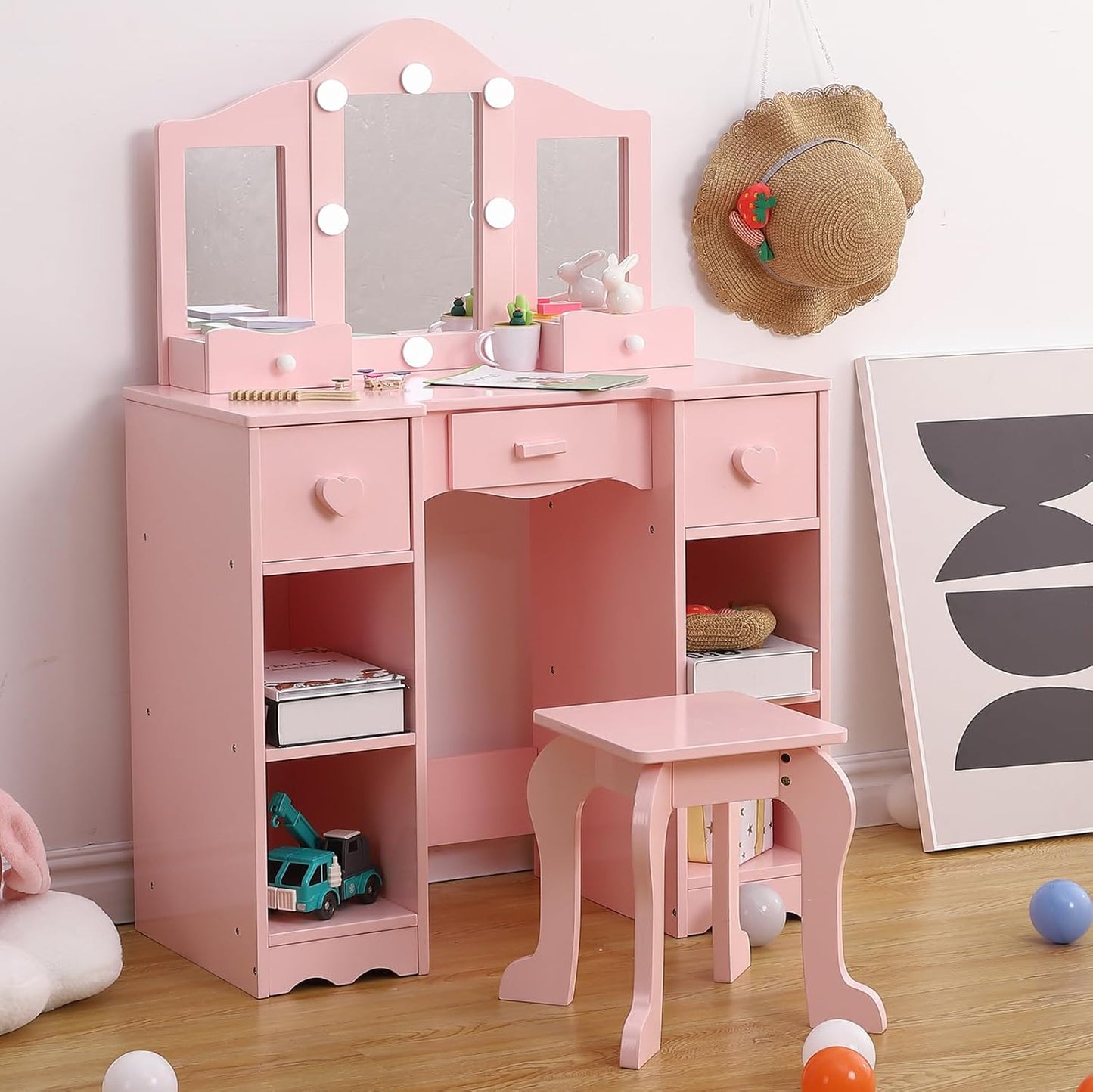 Kids Vanity Set With Mirror and Bench.