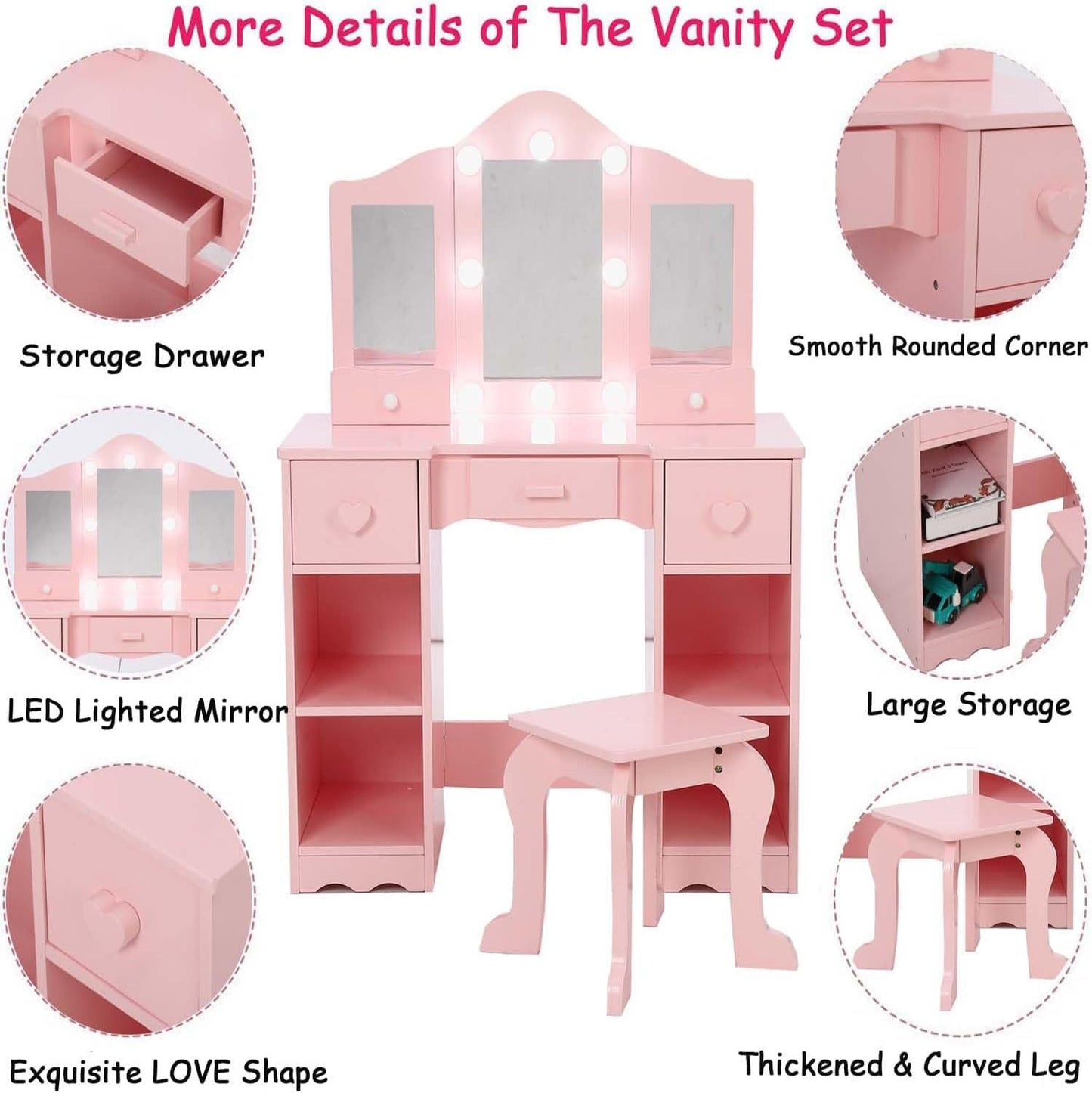 Kids Vanity Set With Mirror and Bench.