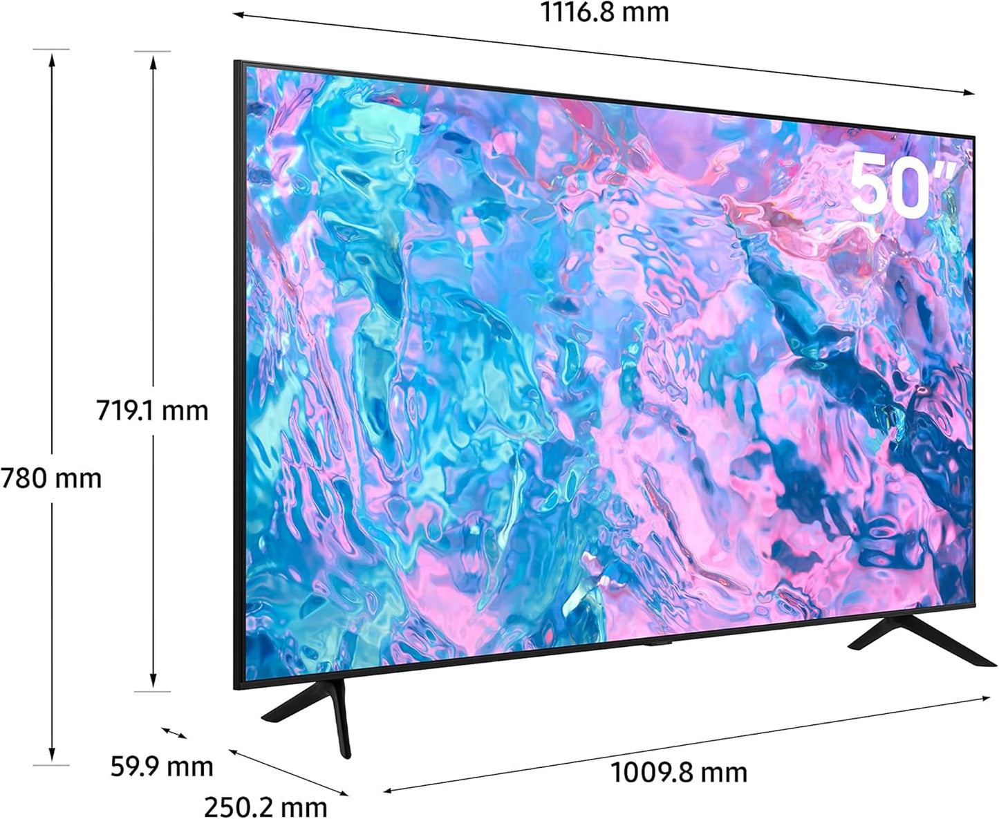 Samsung Smart TV, Crystal UHD 4K, CU7000, 50 Inch, Black, Crystal Processor 4K, PurColor, Smart Hub, UA50CU7000UXZN