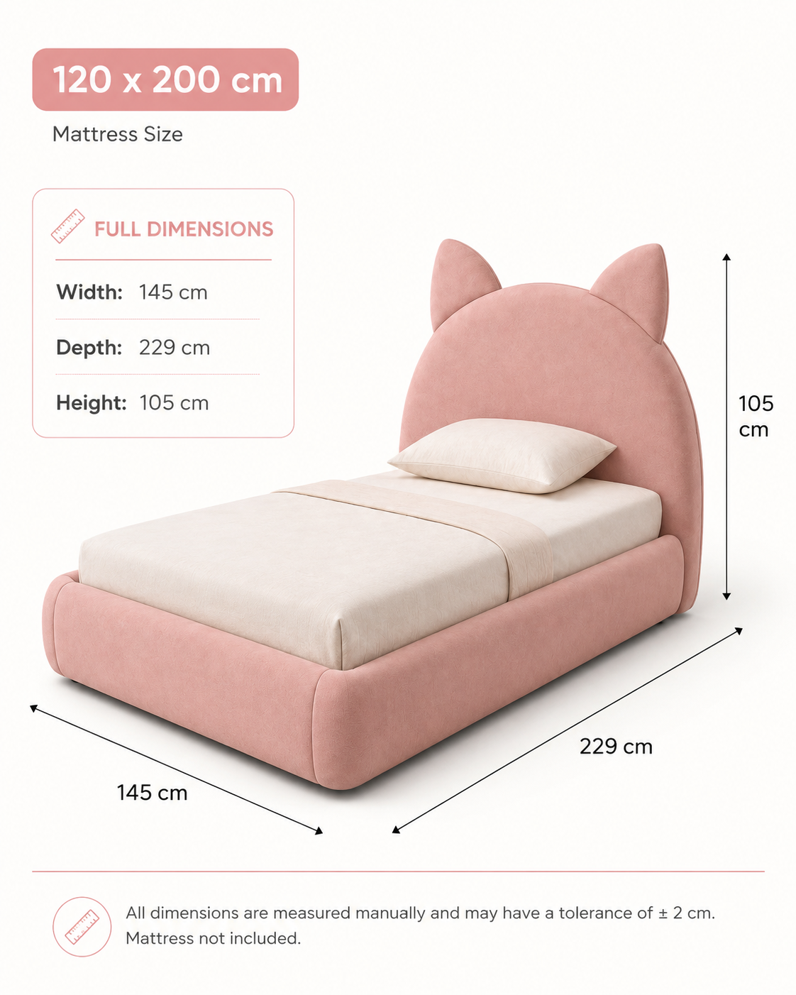 Dreamy Cat Ear Kids Upholstered Bed with Soft Rounded Frame