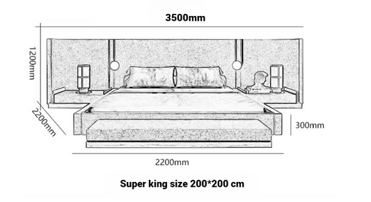 Luxury Upholstered Platform Bed Set with Extended Headboard, Built-in Bedside Tables and Matching Bench
