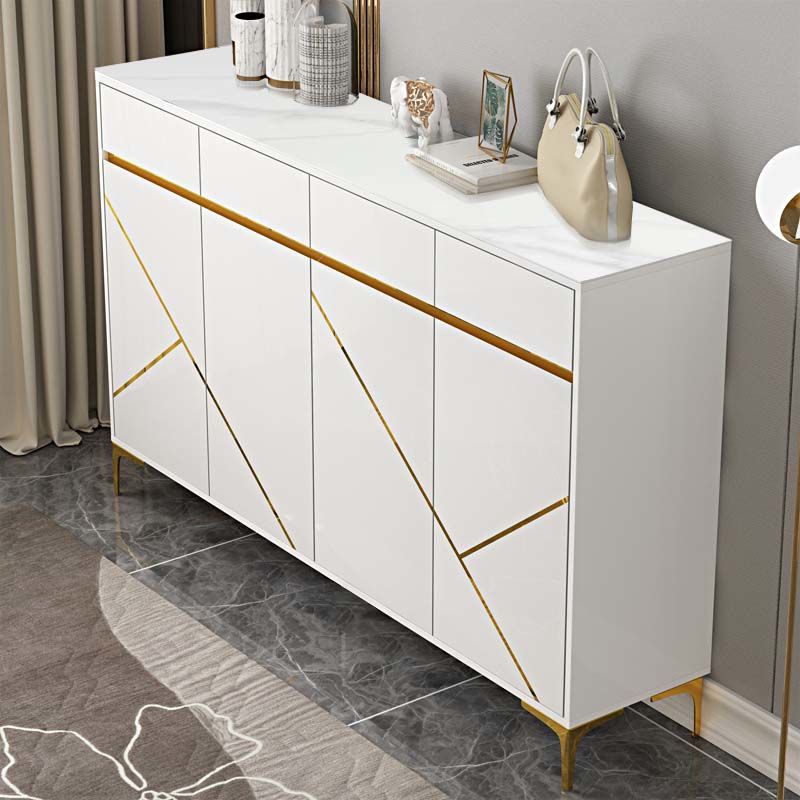 Modern White Shoe Cabinet or Buffet Cabinet with Gold Accents