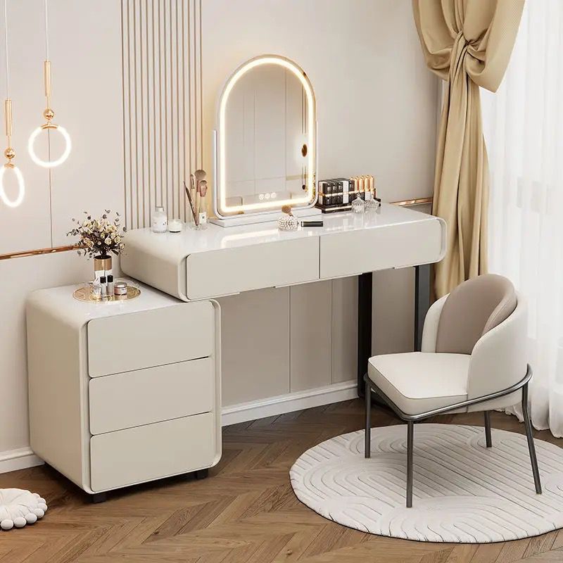 elegant dressing table with mirror Luxurious Golden Dressing Table with Ornate Mirror