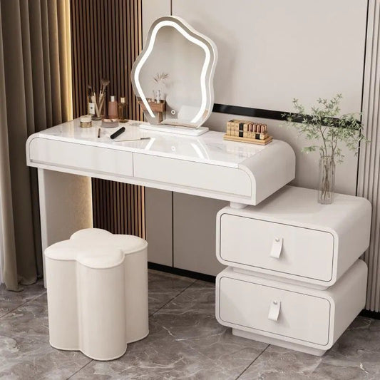 Modern Dressing Table Set with Cloud Mirror and Chair.