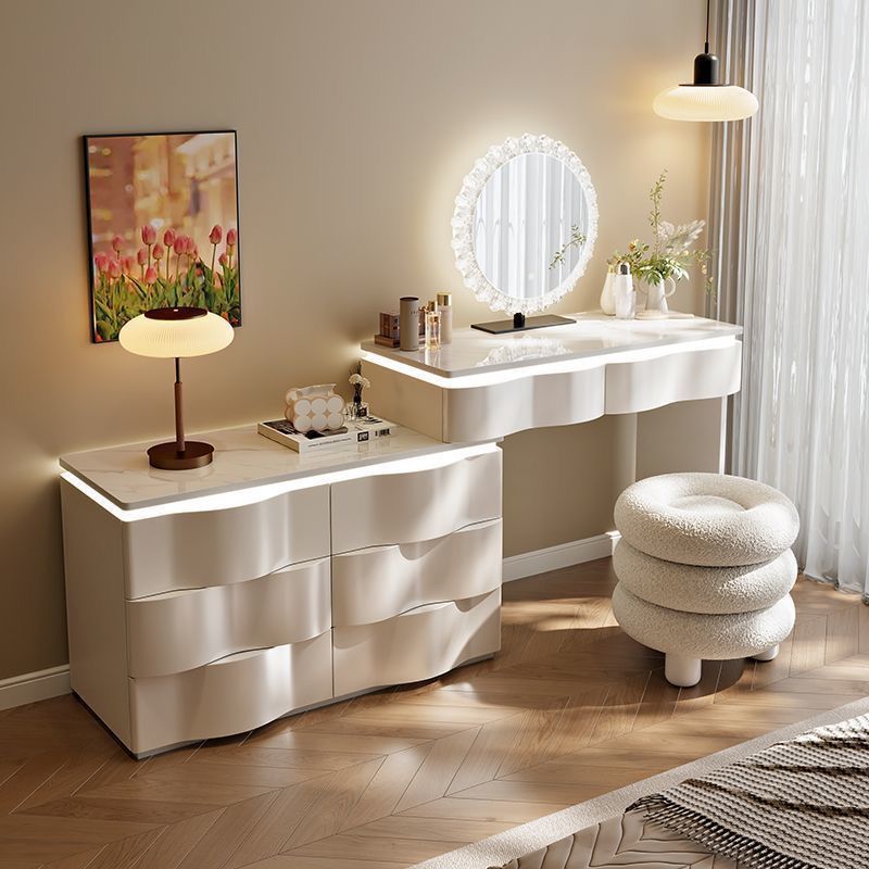 Lighted Design White Dressing Table with Chair and Mirror.