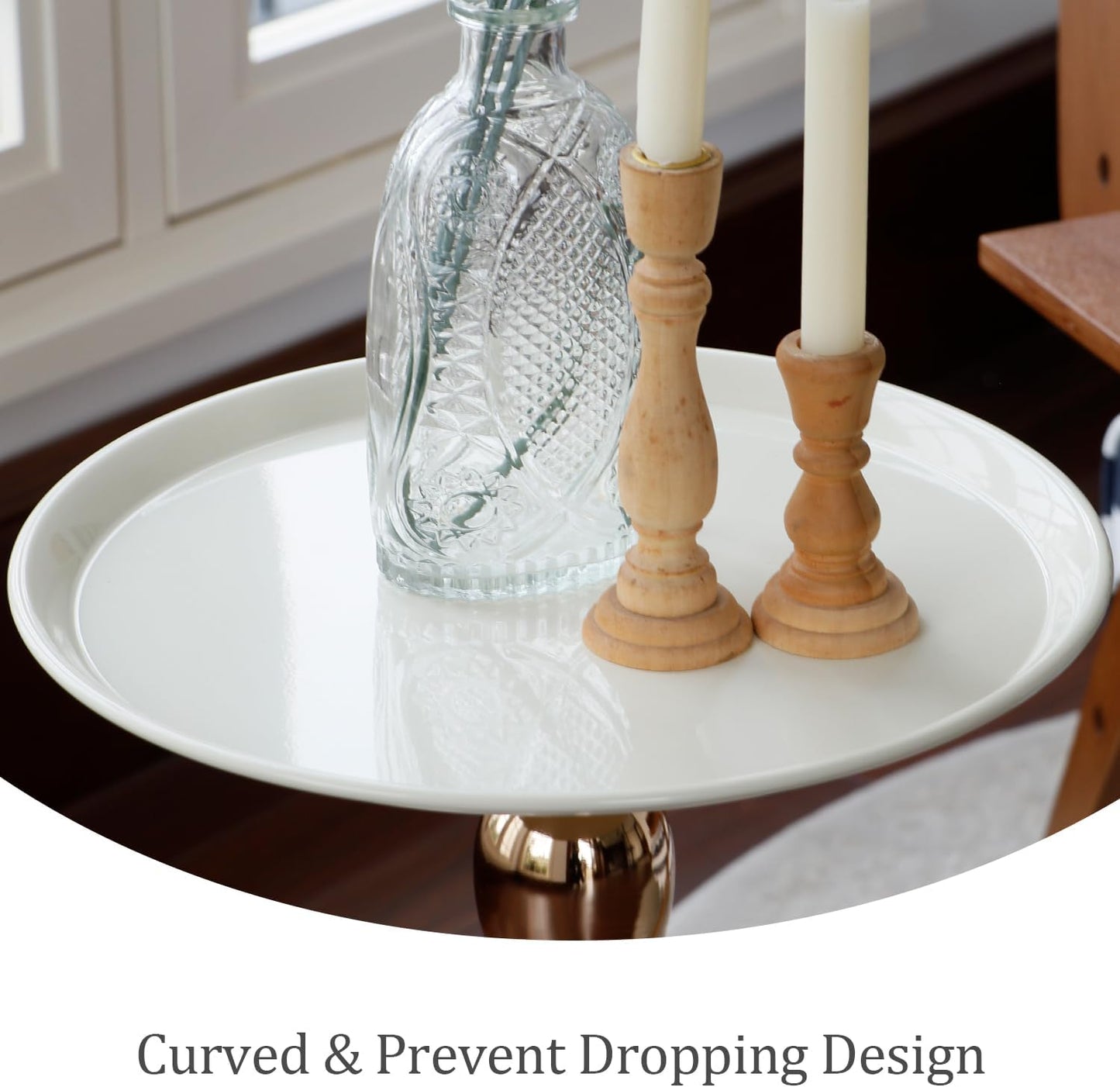 Small Round Side Table, Accent Pedestal White Sofa Corner Table.