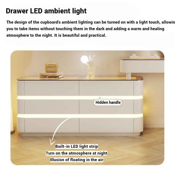 Modern White Dressing Table with LED Mirror and Stool.