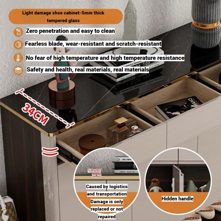 Shoe Cabinet Storage Racks, Tempered Glass Top.