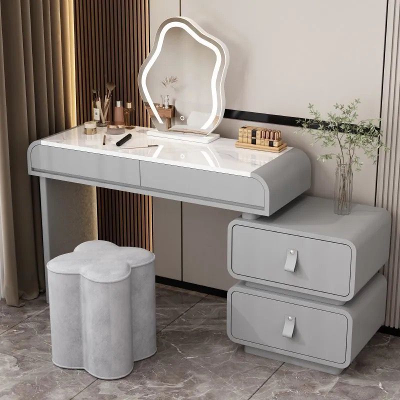 Modern Dressing Table Set with Cloud Mirror and Chair.
