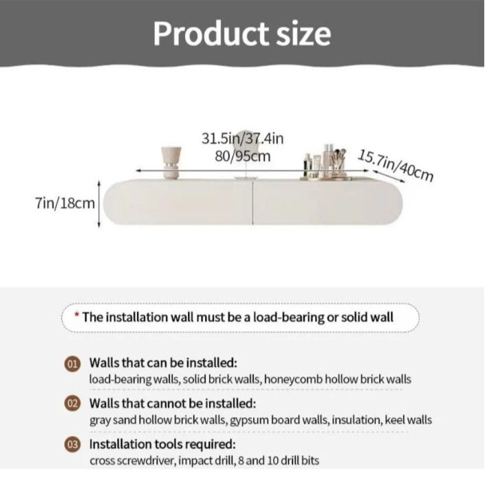 Wall-Mounted Dressing Table, Oval Full Length Lighted Mirror, 2 Storage Drawers.