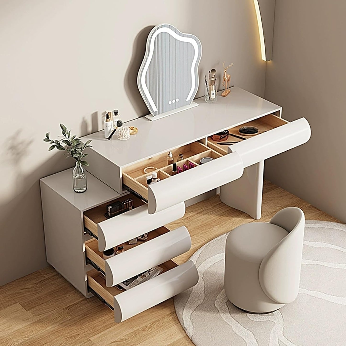 Dressing Table Set with Mirror and Chair.