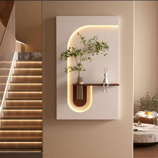 Wall Art Decoration Mural with LED, Vase and Shelf.