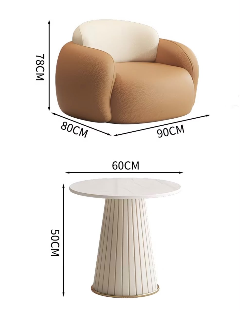 Modern 3-Piece Lounge Chairs and Round Fluted Side Table.