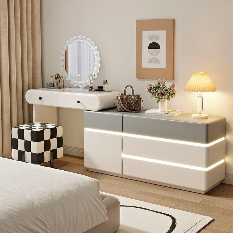 modern dressing table 2019 Farmhouse 43" Dressing Table with Lighted Mirror, Makeup Drawers, Hair Dryer Holder, White - Bed Bath & Beyond