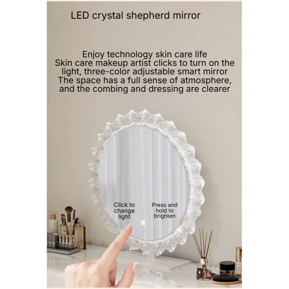 crystal dressing round mirror