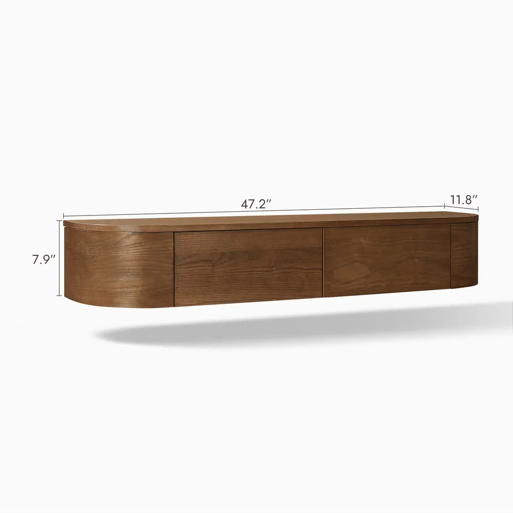 curved wooden floating console table
