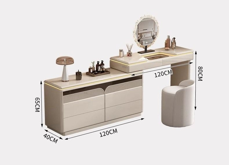 Premium Wooden Lighted Dressing Table, Glossy Off-White Finish.