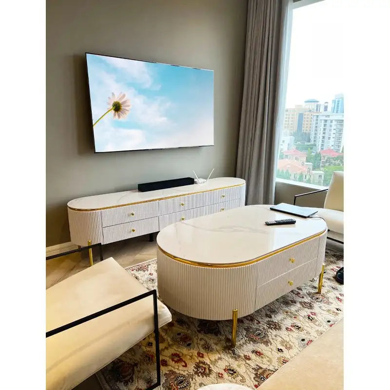 Modern White Living Room Tables Set.