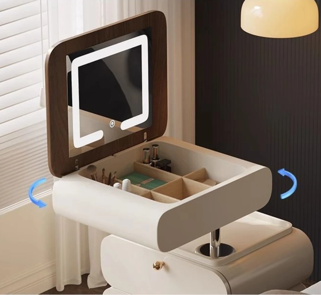 Minimalist Makeup Table with Flip Lighted Mirror.
