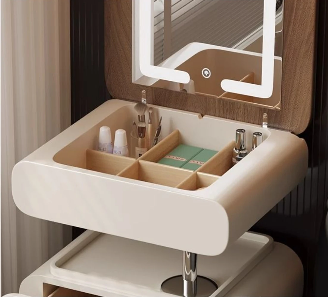 Minimalist Makeup Table with Flip Lighted Mirror.