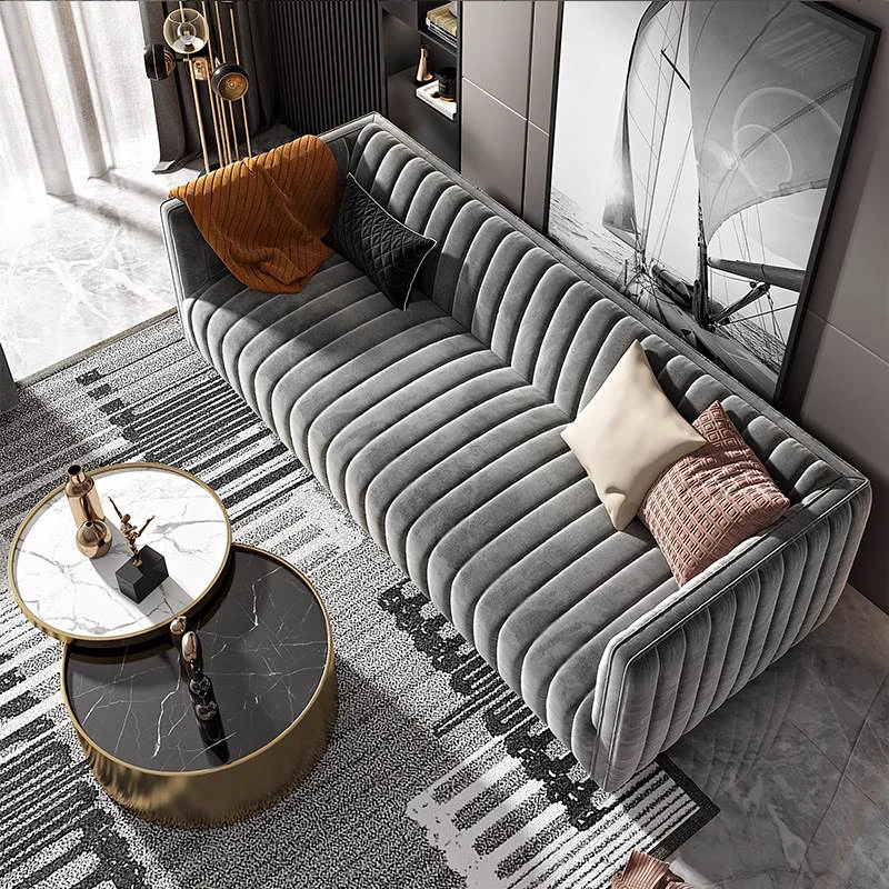 Elegant Gray Sofa with Single Chair and Ottoman Set.