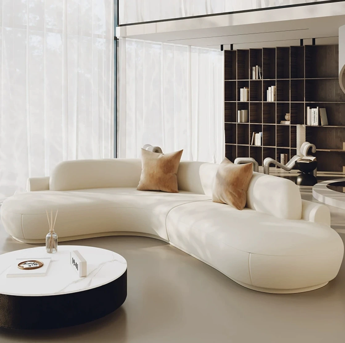Modern High-End L-Shaped Corner Sofa Curved Edges.