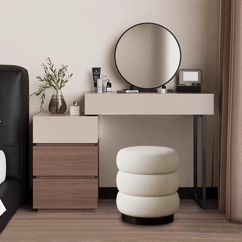 Minimalist Dressing Table, Wooden Vanity Set with Mirror and Stool ...
