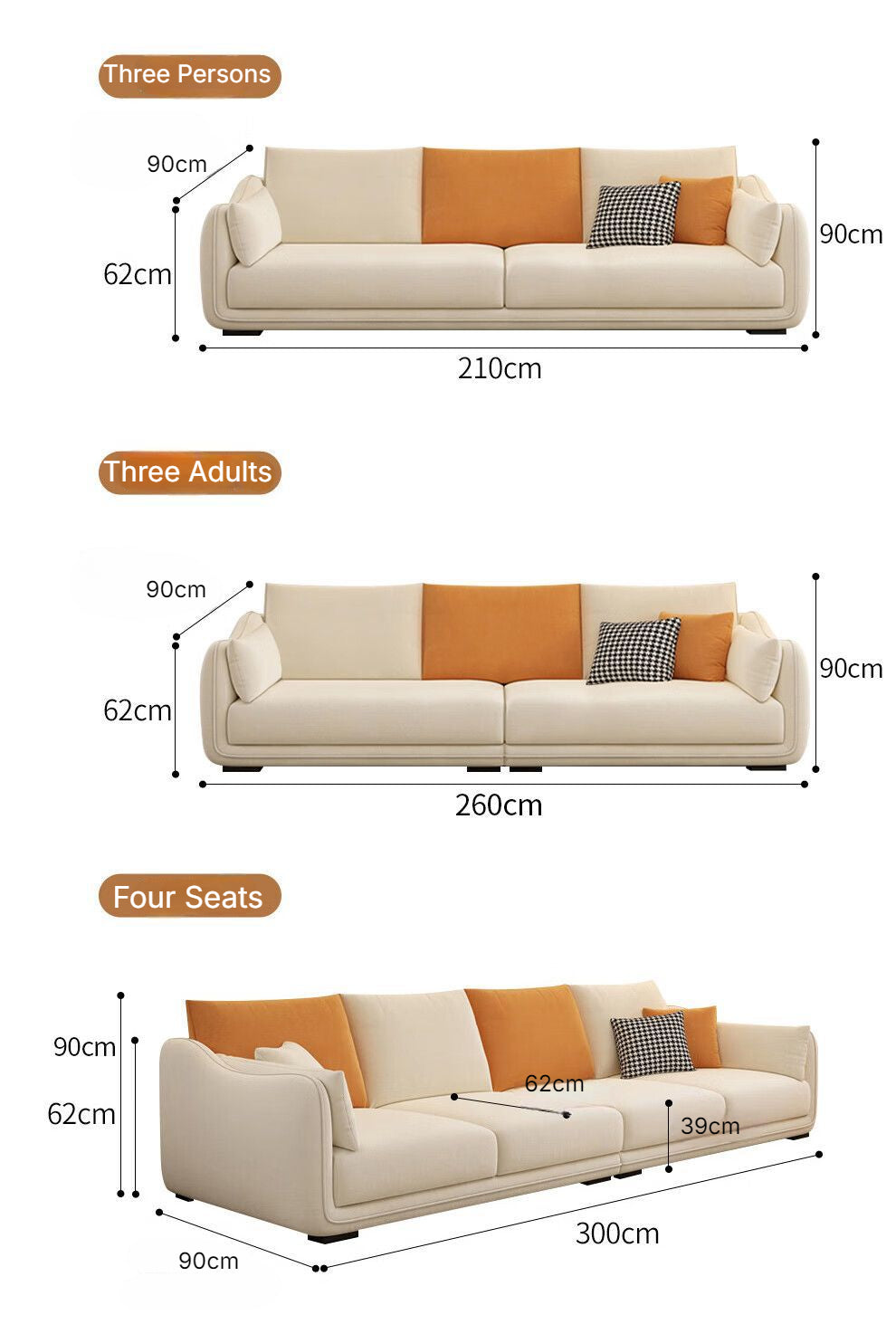 Modern Minimalist Sofa, Four, Three, Two or Single Seating Couch.