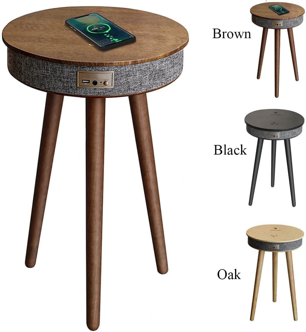 Modern Smart Table with Built in 360° Bluetooth Speaker & Wireless QI Charger.