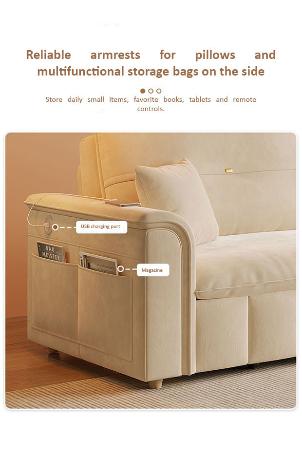 Sofa Bed, Pull-out Sofa Come Bed with Storage Box Side Pockets USB Port.
