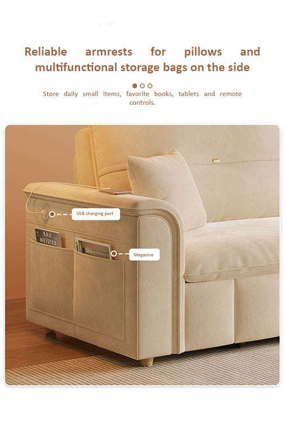 Sofa Bed, Pull-out Sofa Come Bed with Storage Box Side Pockets USB Port.