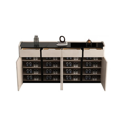 Shoe Storage Cabinet, White Wooden Shoe Rack with Tempered Glass Top.