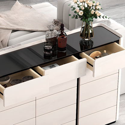 Shoe Storage Cabinet, White Wooden Shoe Rack with Tempered Glass Top.