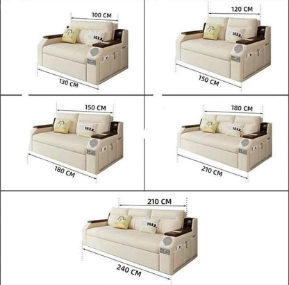 Modern Extendable 2 in 1 Sofa Bed with Side Pockets, Daybed with Bottom and Side Storage, USB Ports, Bluetooth, Speaker.