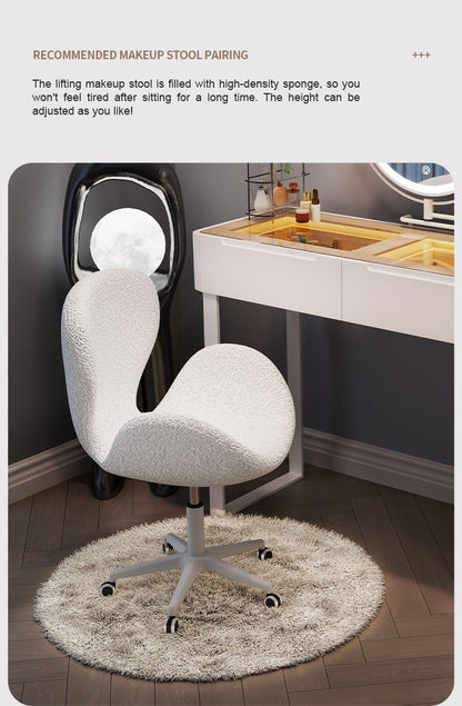 Sleek Modern Dressing Table with Chair and Retractable Mirror, Vanity Table Feature a Lighted Countertop.