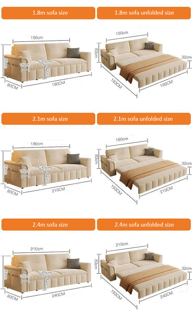 Sofa Bed, Pull-out Sofa Come Bed with Storage Box Side Pockets USB Port.