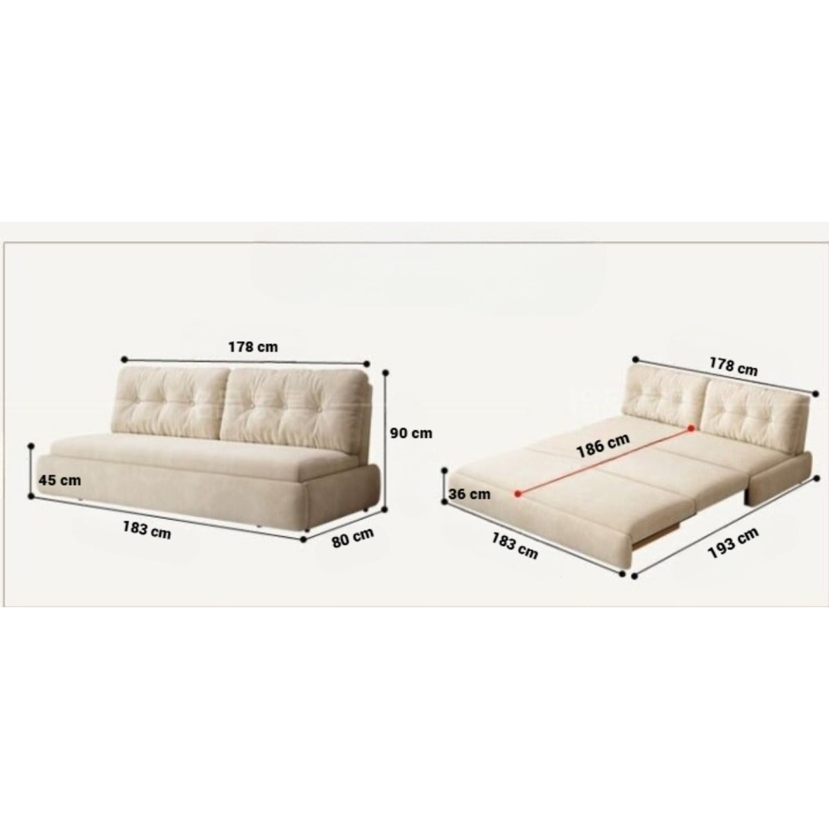 Armless Pull-out Sofa Bed.