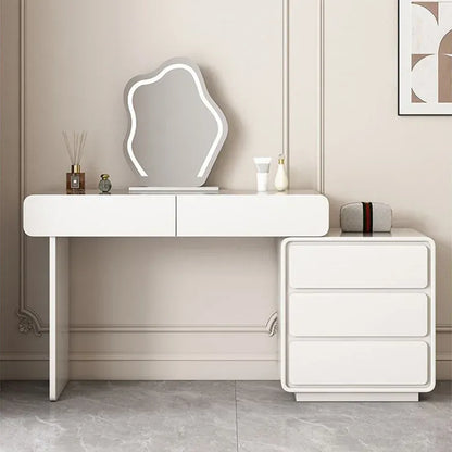 Sleek White Dressing Table with Mirror & Stool.
