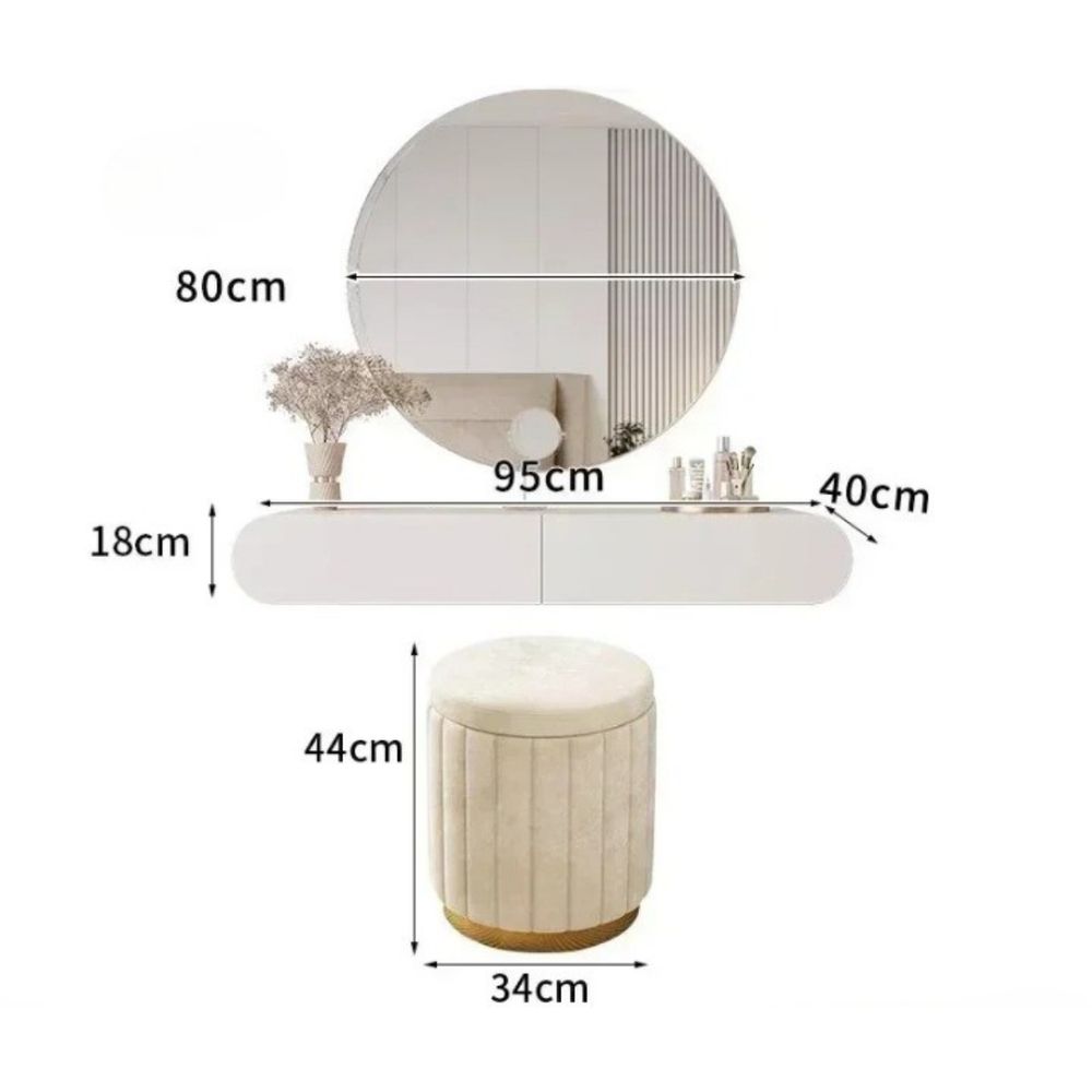 Minimalist Floating Dressing Table with Mirror and Stool.
