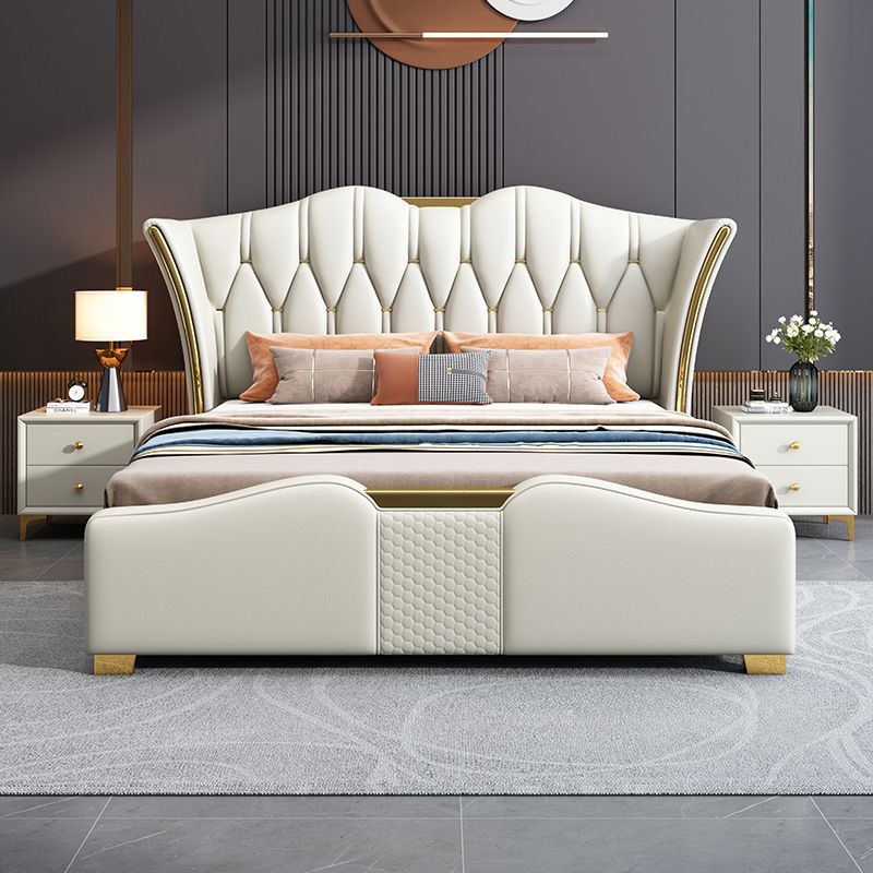 Modern Elegant Bed, Upholstered Leather Bed with Storage.