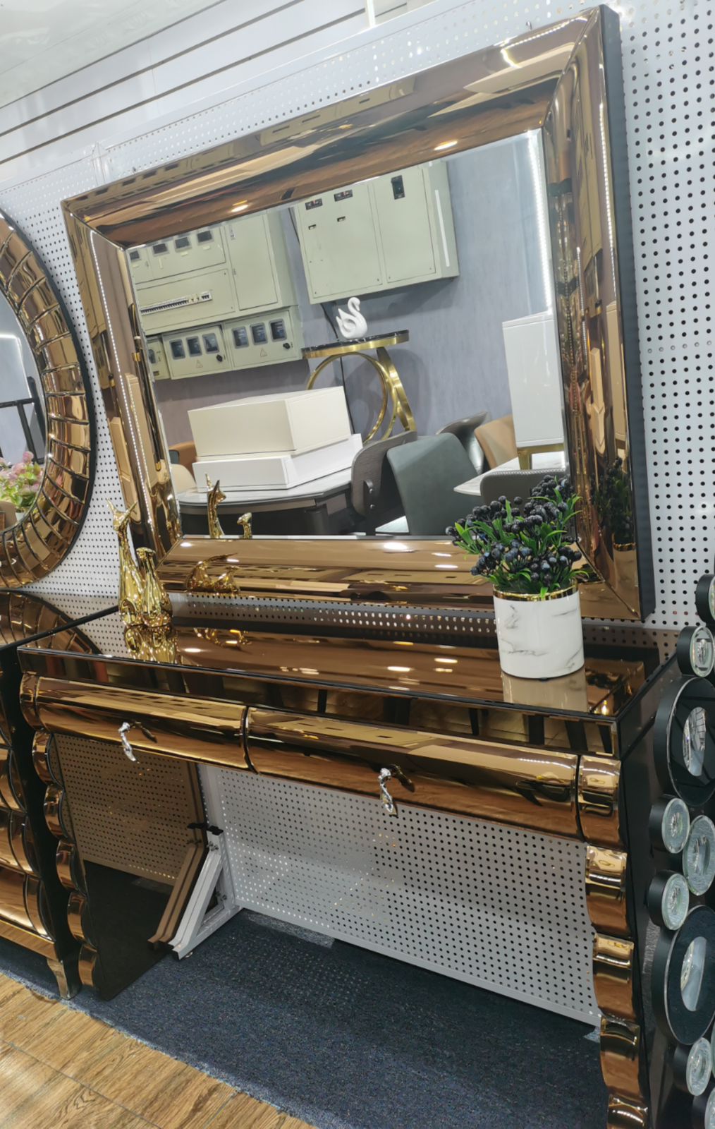 Simple Elegant Mirrored Glass Console Table with Matching Mirror. – AWD ...