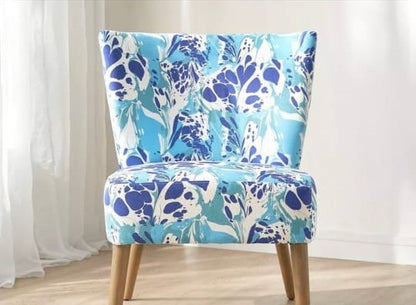 Accent Side Armless Chair Upholstered Floral Turquoise Patterned