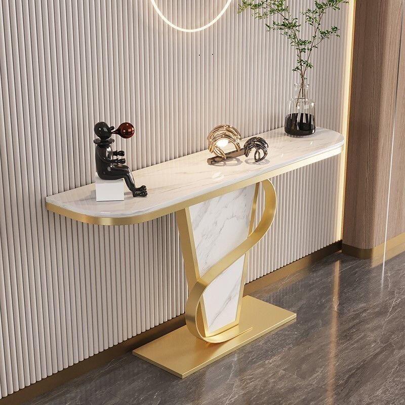 Entryway Slate Marble Console Table Semi-circle Luxury Entry Porch High Quality Golden Finish for Luxurious Home Décor. 120cm